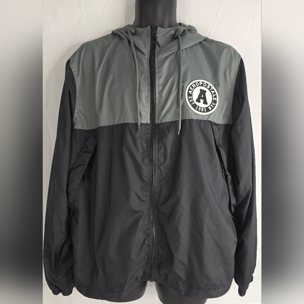 Aeropostale Men's Windbreaker Jacket Lightweight Gray Black Size XL CK-1508